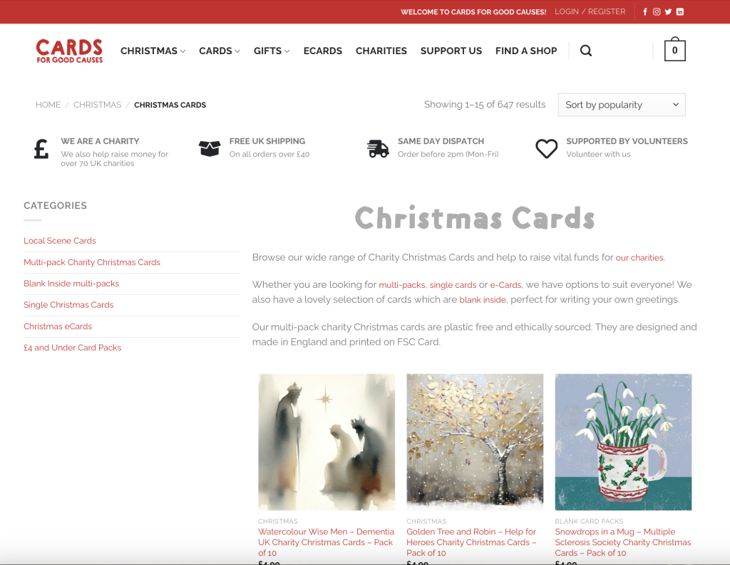 Above: Cards For Good Causes fears for its festive income