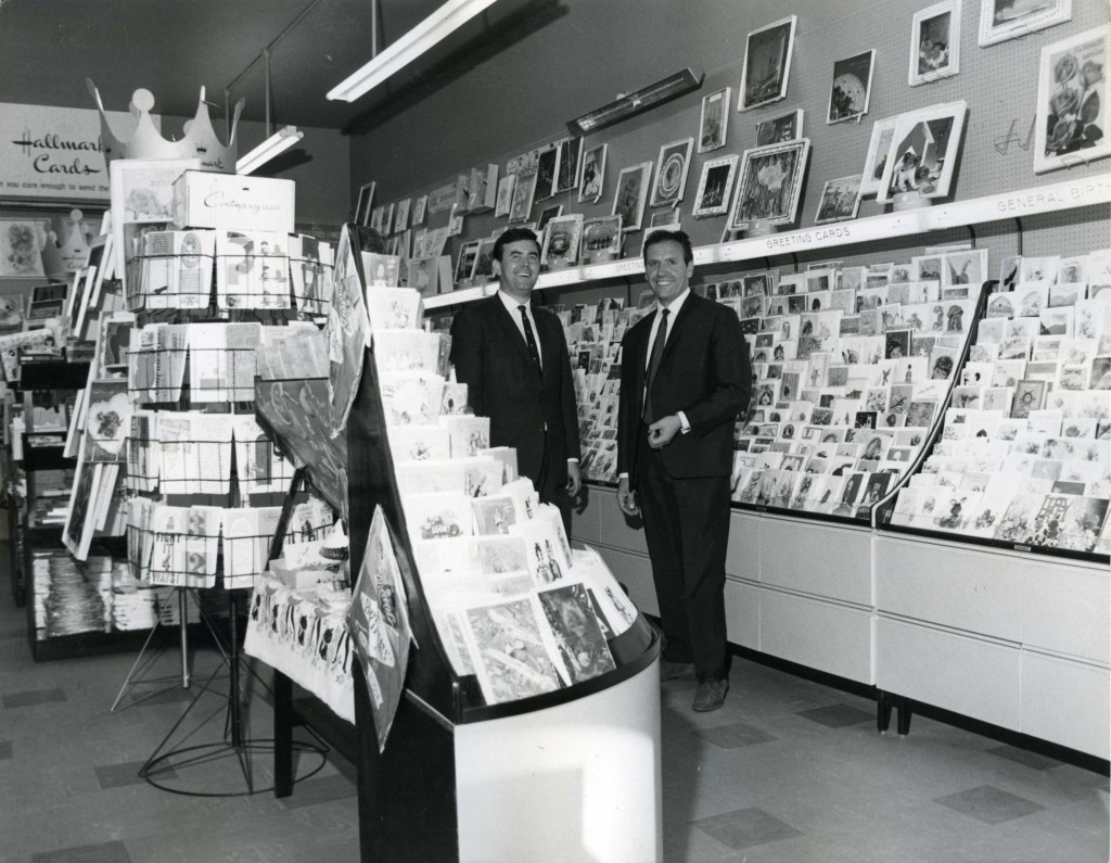 Above: Don (right) in his first Clinton Cards shop, which opened in Epping in 1968