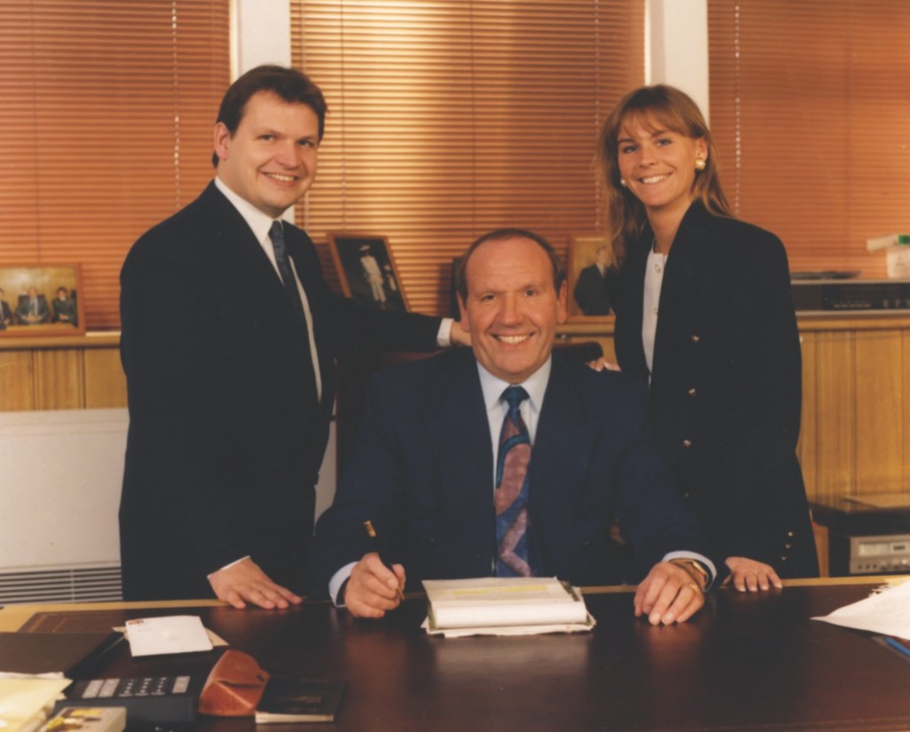 Above: Don Lewin (centre) with son Clinton and daughter Debbie, who were company directors in the heydays of Clinton Cards