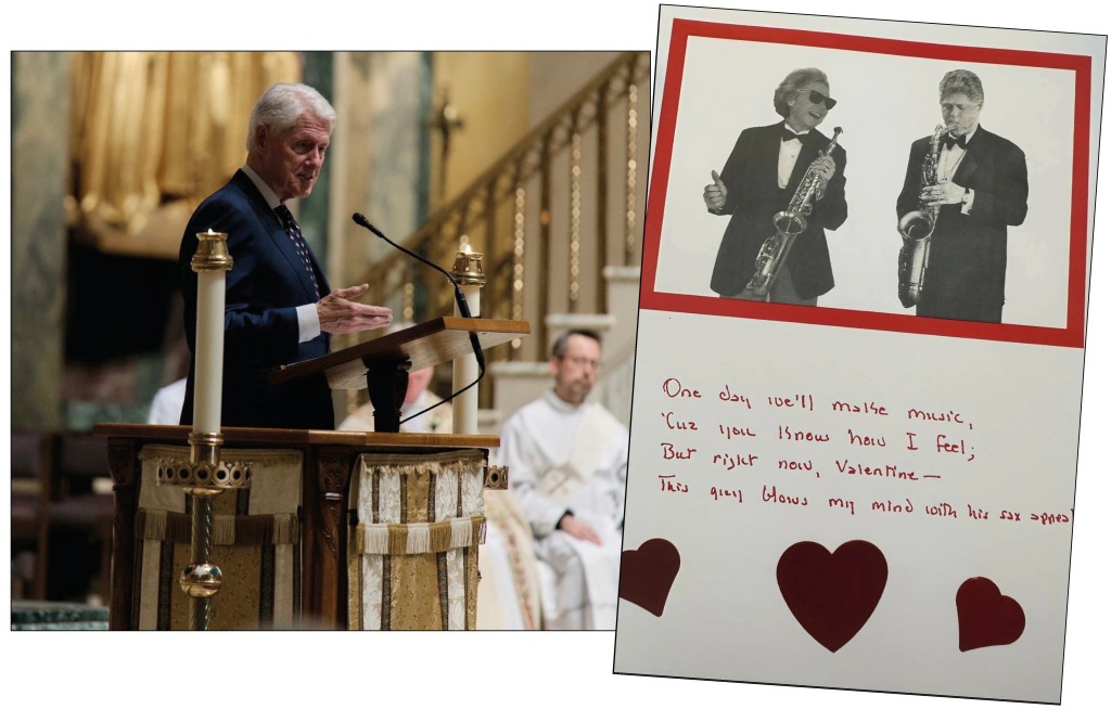 Above: Bill Clinton’s special card, and speaking at Ethel Kennedy’s funeral (images from Kerry Kennedy on X)