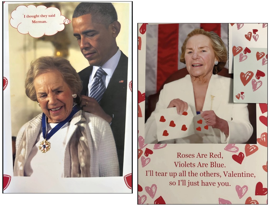 Above: Barack Obama and former House Of Representatives speaker Nancy Pelosi also received cards from Ethel (images from Kerry Kennedy on X)