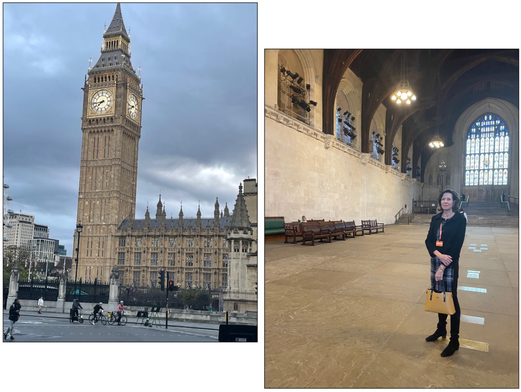 Above: Amanda in Westminster Hall at the Houses Of Parliament yesterday