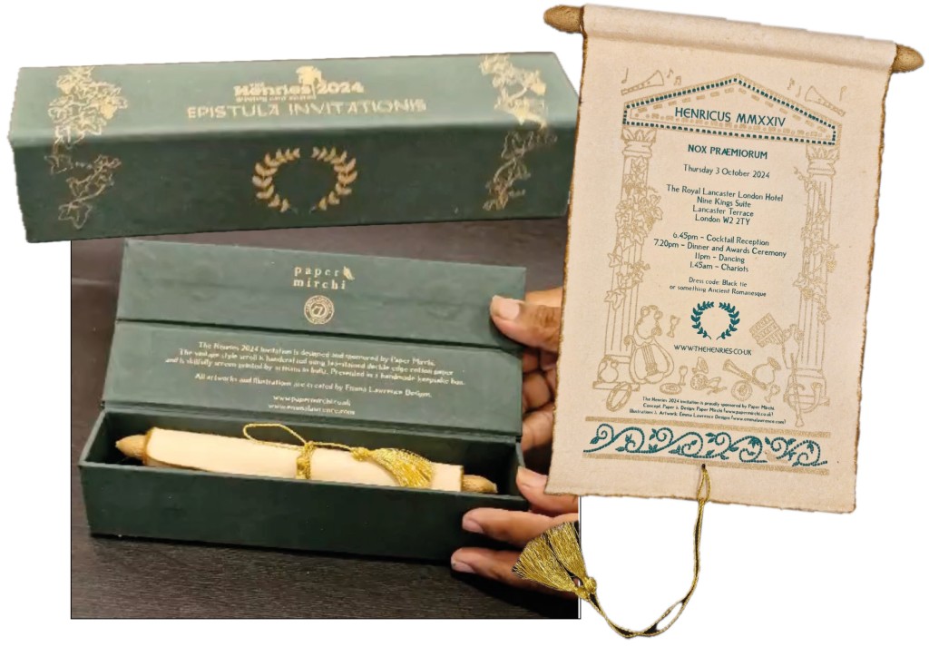 Above: The unique hand-made scroll invitations, courtesy of Paper Mirchi