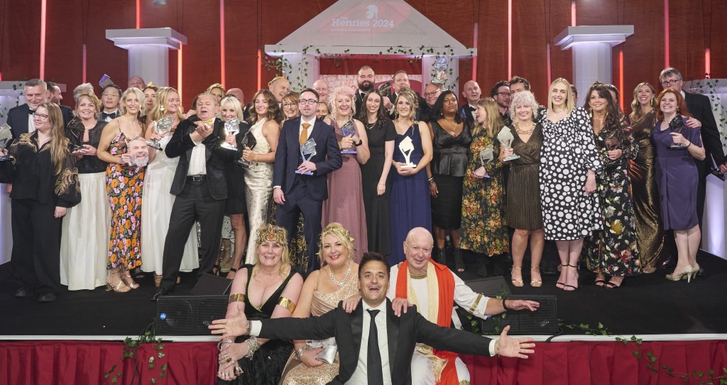 Above: The Henries Awards host was comedian George Zacharopoulos, who is pictured with all the winners and the Progressive Greetings team – the full winners’ list can be found here