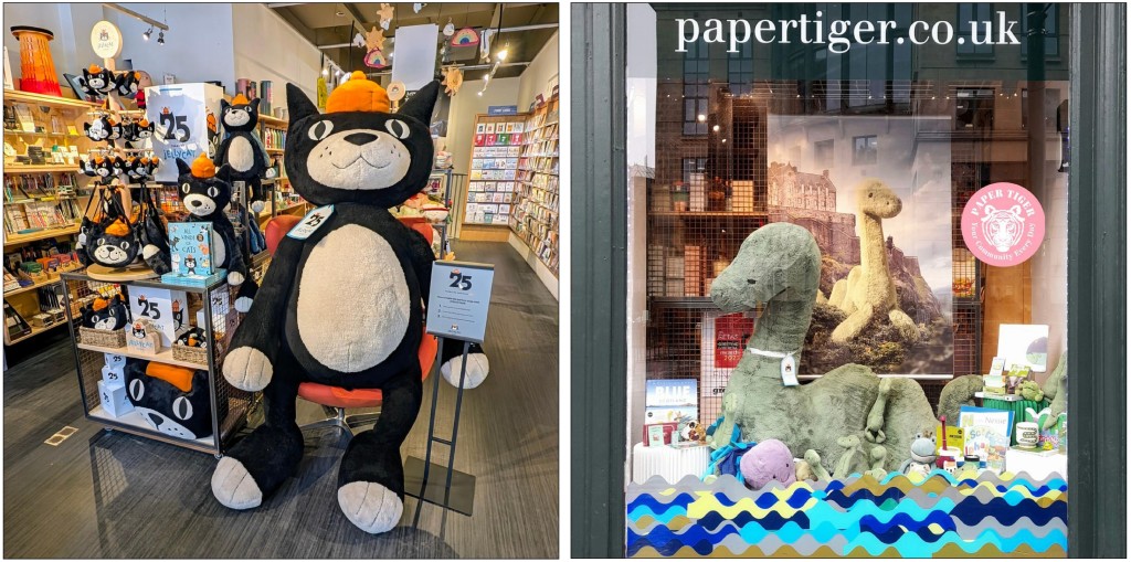 Above: Paper Tiger in Edinburgh had a visit from Jack the cat to celebrate the 25th anniversary, and featured a giant Nessie in a window display