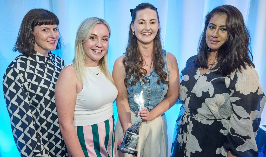 Above: (left-right) Sainsbury’s Abi Wilson, Bethany Priestley, Shar Grothier and Sanjit Pooni with the retailer’s 2024 Retas Award