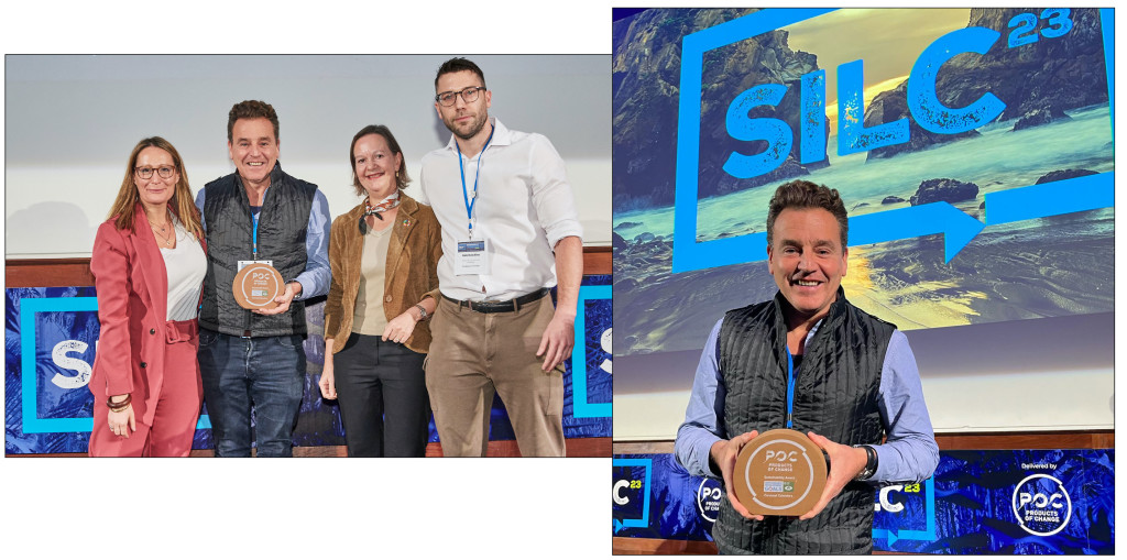 Above: At last year’s conference Carousel Calendars’ Martin Rees-Davies collected an award trophy from the UN’s Caroline Petit and POC’s Helena Mansell-Stopher and Rob Hutchins