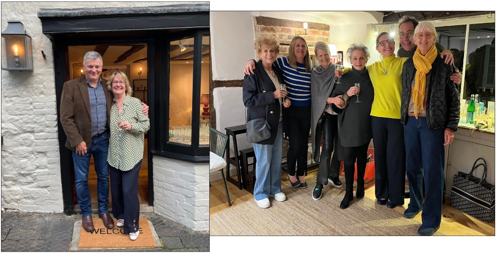 Above: New neighbours get together at the opening party, and Sally with husband Paul