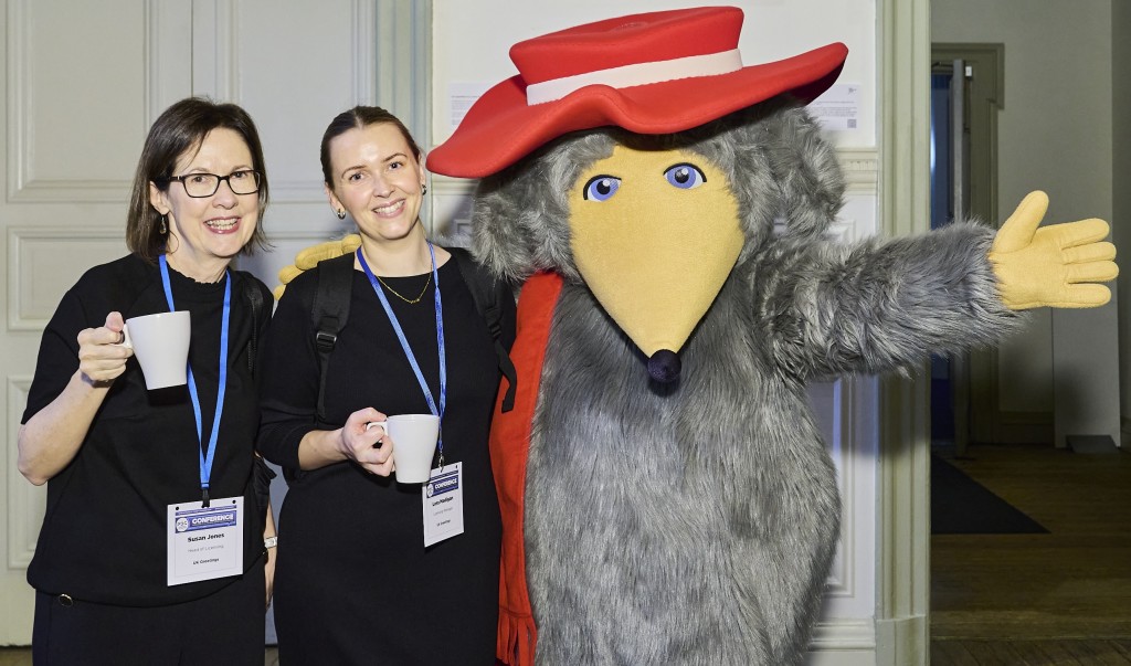 Above: UKG’s Susan Jones (left) and Lora Madigan make a Womble pal at the conference