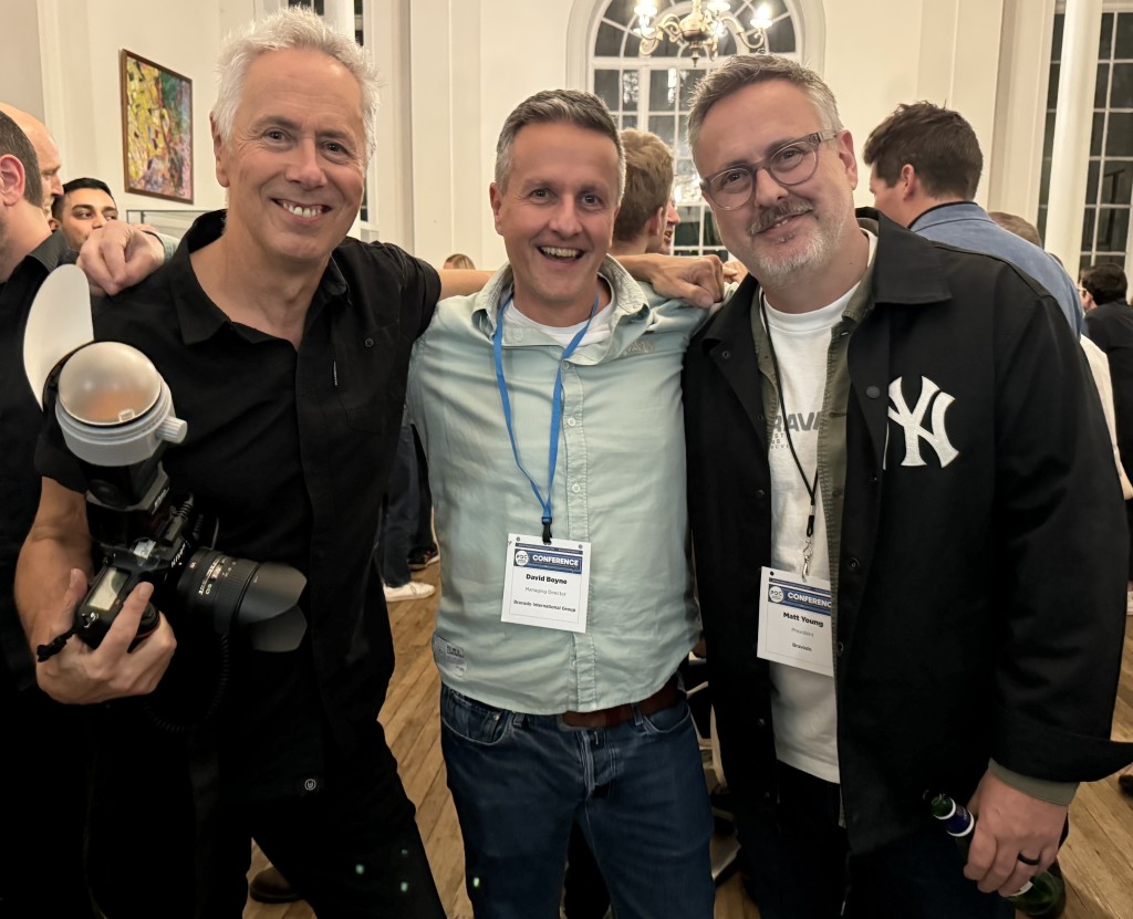 Above: Rockstar and photographer Eddie MacDonald (left) with Bravado’s David Boyne (centre) and Matt Young