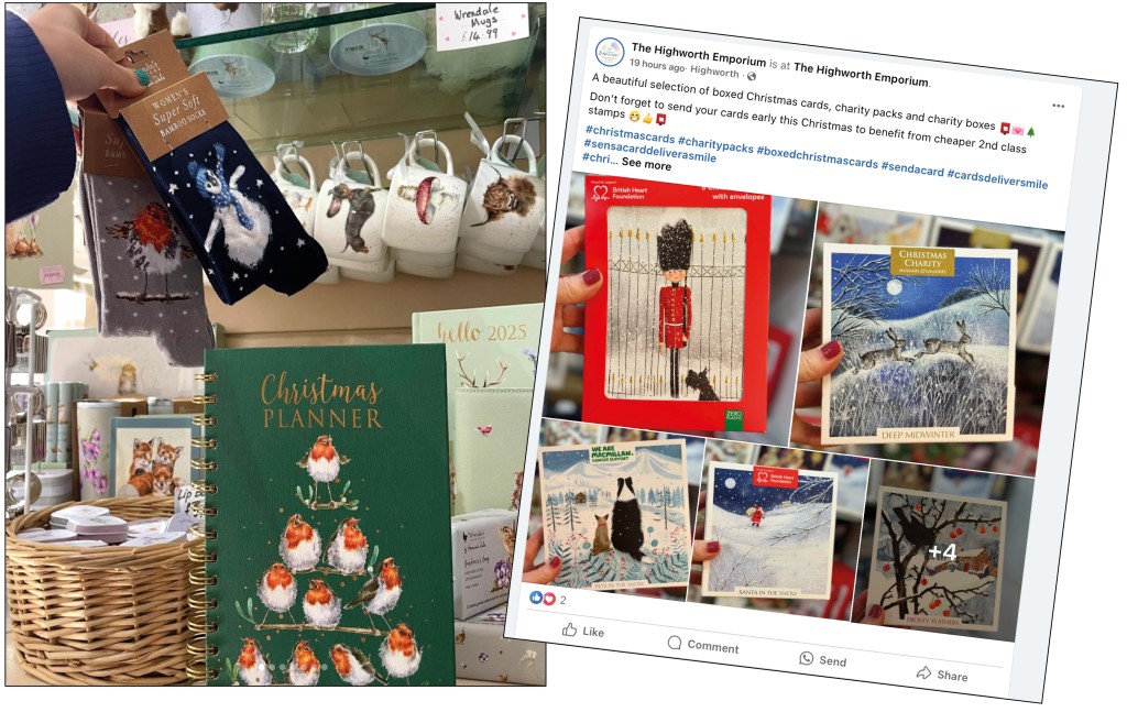 Above: Fueling customers’ festive spirit Highworth Emporium is promoted Wrendale’s Christmas planner and the charity card packs on social media