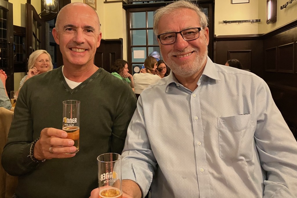 Above & top: Artebene owner Dr Ruediger Kress (left) and Neil enjoy a catch-up recently