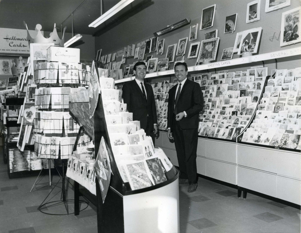 Above: Don Lewin (right) in the first-ever Clinton Cards shop