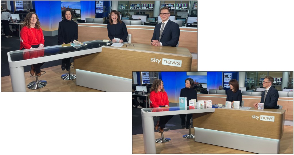 Above & top: Amanda (second left) with journalist Mel Hunter (left) and Sky News presenters Kay Burley and Gareth Barlow