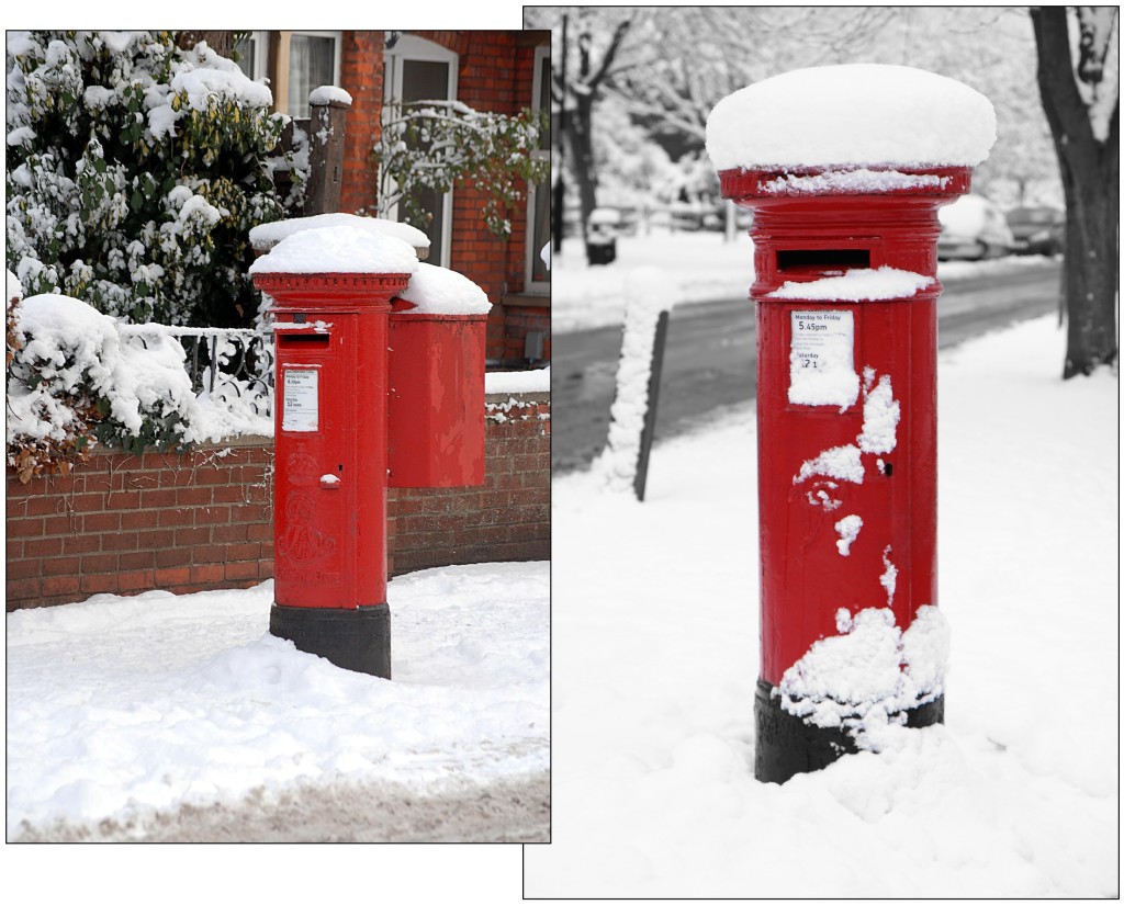 Above: Snowy post boxes are a classic Christmas card scene but festive greetings are under threat