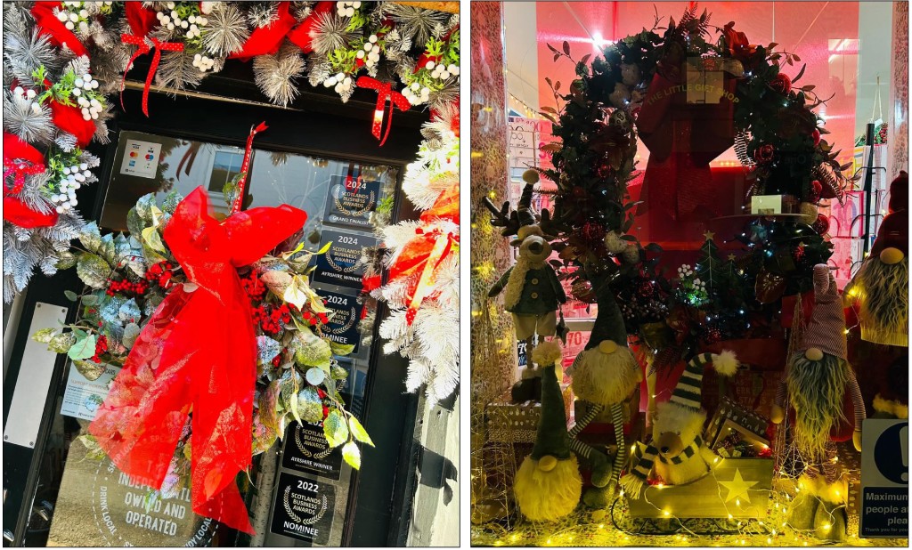 Above: The Little Gift Shop in Beith has been wreathed in festive fun