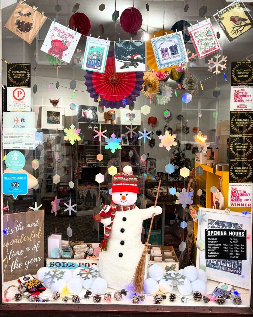 Above: Cards make the grade as part of Geek Bothy’s cute window in Kemnay