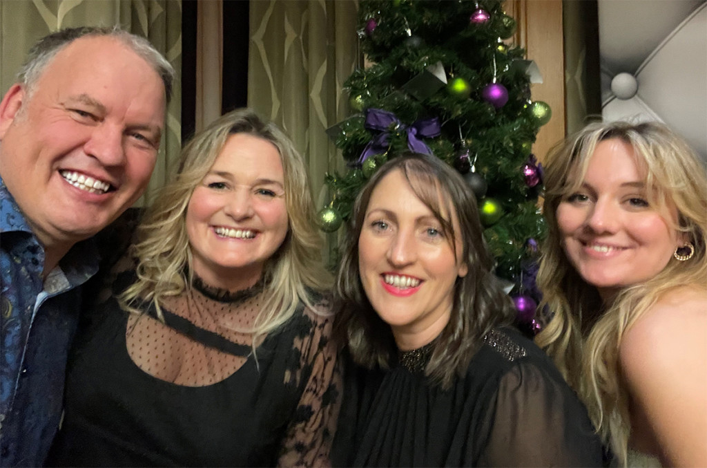 Above: Festive fun with Alan, Meg, Jenny and Coral at the Cardgains’ party