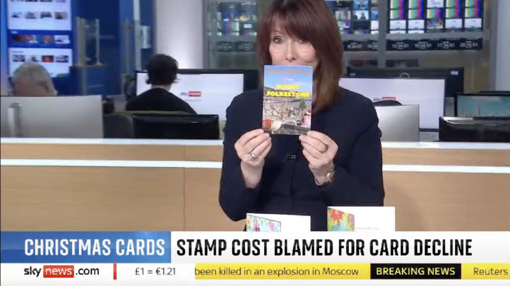 Above: Sky’s Kay Burley with Amanda’s Objectables’ card